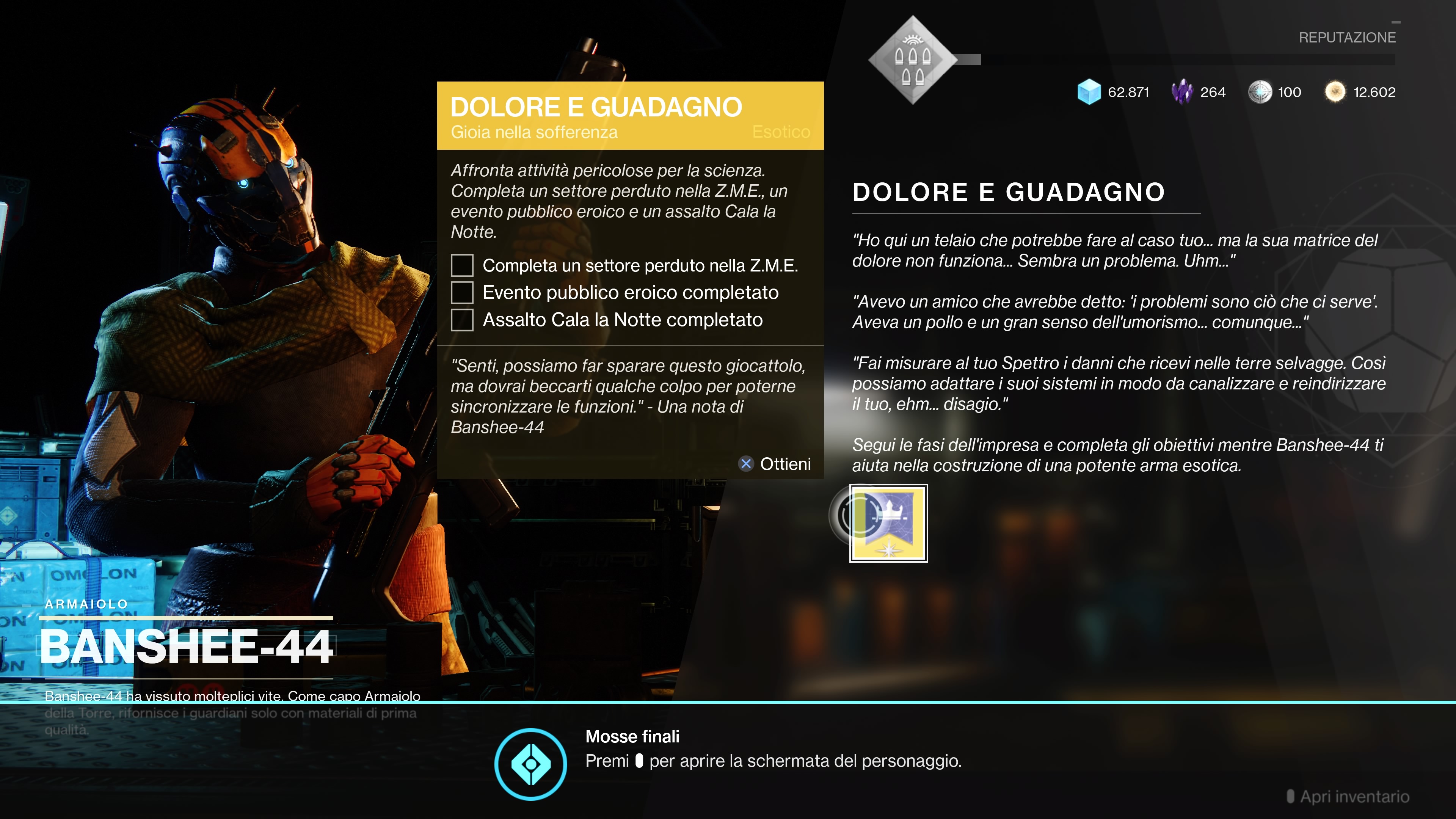 Destiny 2 Quest Esotica Dolore e Guadagno